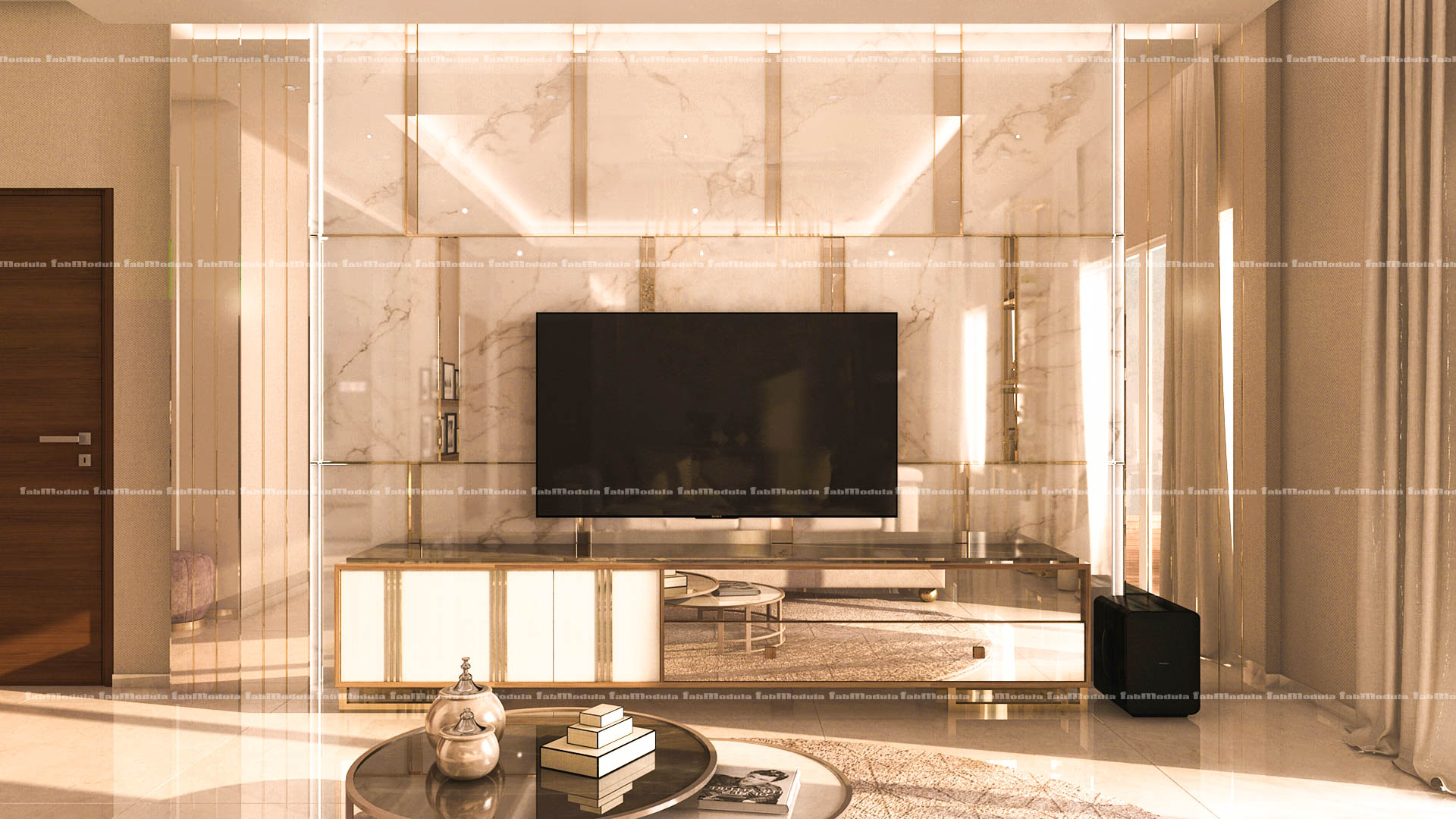 FabModula modern living room interior with tv and sofa set